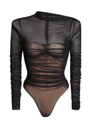 Seroya Mila Ruched Bodysuit with Asymetric Neck