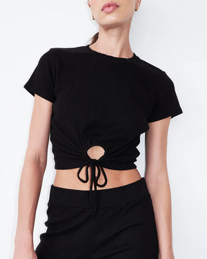 Monrow Tencel Rib Tie Top | Black