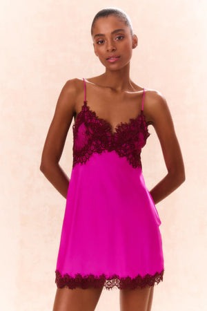 LoveShackFancy Waterman Lace-Trimmed Mini Slip Dress | Fuschia