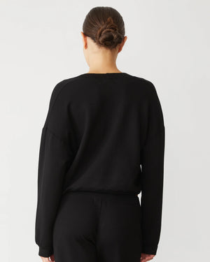 Monrow Softfleece Crop V Neck Sweatshirt | Black