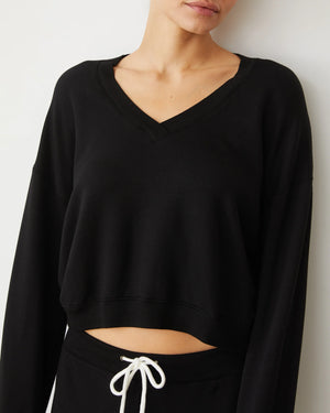 Monrow Softfleece Crop V Neck Sweatshirt | Black