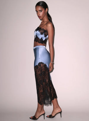 Fleur Du Mal Silk & Lace Maxi Skirt | Denim Blue