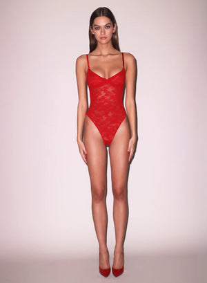 Fleur Du Mal Le Stretch Lace Bodysuit | Rouge