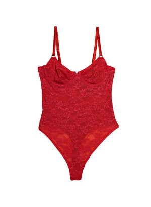 Fleur Du Mal Le Stretch Lace Bodysuit | Rouge