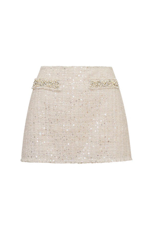 LoveShackFancy Wendina Sequined Tweed Mini Skirt