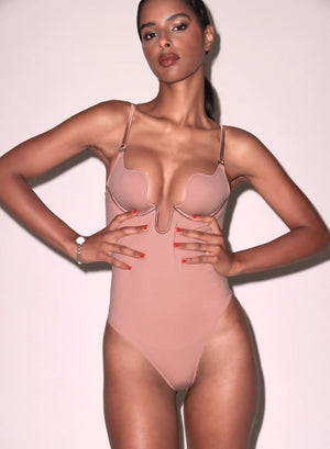 Fleur Du Mal Le Stretch Micro Seduce U-Plunge Bodysuit | Tan