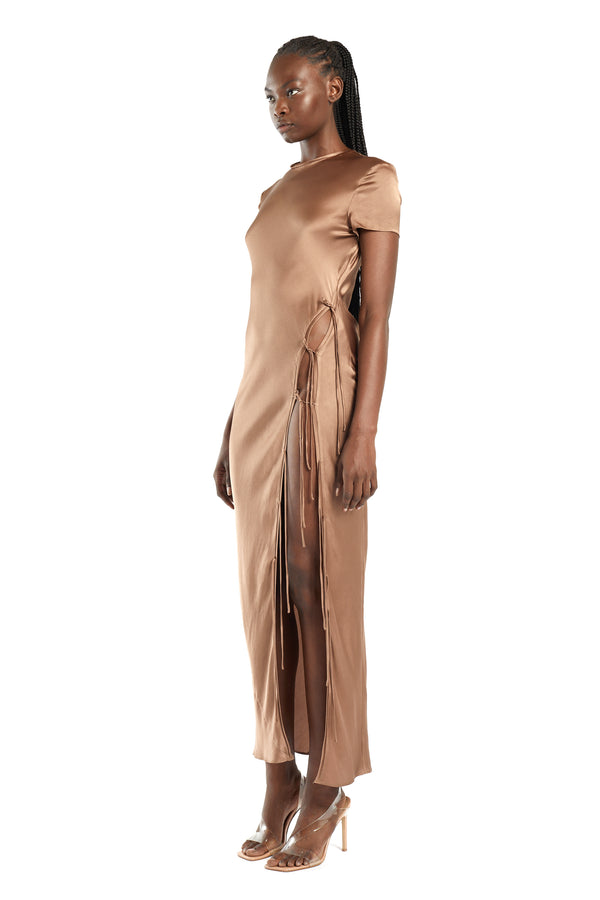 Mother of All Vivian Side Slit Stretch Silk Maxi Dress | Cocoa