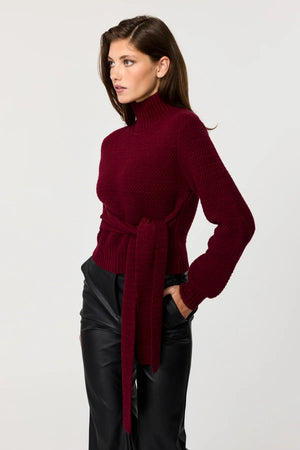 Toccin Aspen Long Sleeve Tie-Front Sweater | Burgundy