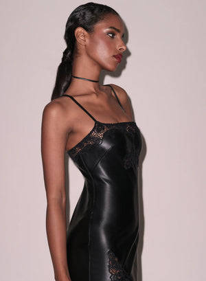 Fleur Du Mal Faux Leather Guipure Embroidery Mini Dress