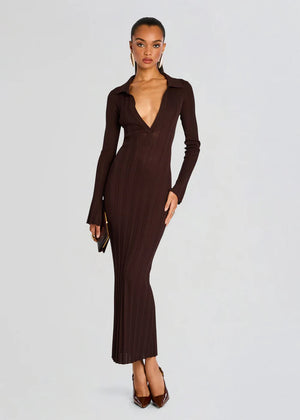 Seroya Azula Rib Knit Maxi Dress | Ash Brown