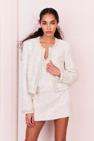 LoveShackFancy Vintra Embellished Tweed Jacket