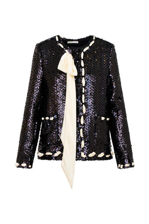 LoveShackFancy Rosina Ribbon Sequined Jacket