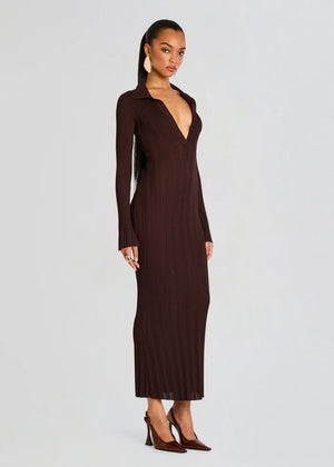 Seroya Azula Rib Knit Maxi Dress | Ash Brown