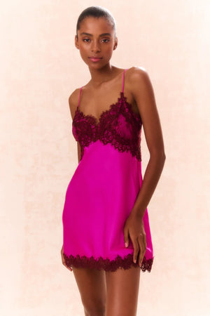 LoveShackFancy Waterman Lace-Trimmed Mini Slip Dress | Fuschia