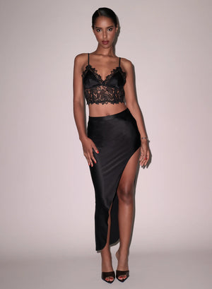 Fleur Du Mal Silk High Slit Skirt | Black