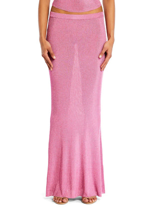Seroya Harmony Metallic Knit Maxi Skirt | Bubble Gum Pink