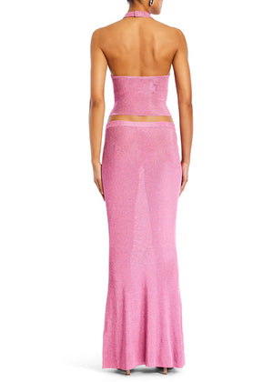 Seroya Harmony Metallic Knit Maxi Skirt | Bubble Gum Pink