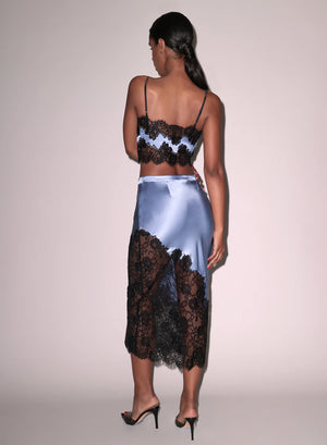 Fleur Du Mal Silk & Lace Maxi Skirt | Denim Blue