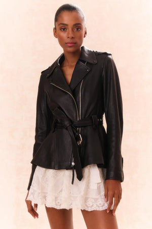 LoveShackFancy Montine Lamb Leather Moto Jacket