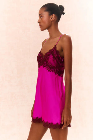 LoveShackFancy Waterman Lace-Trimmed Mini Slip Dress | Fuschia