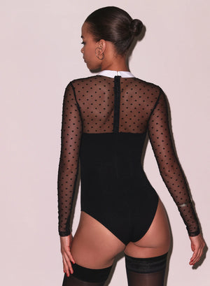 Fleur Du Mal Collared Bodysuit with Dotted Tulle