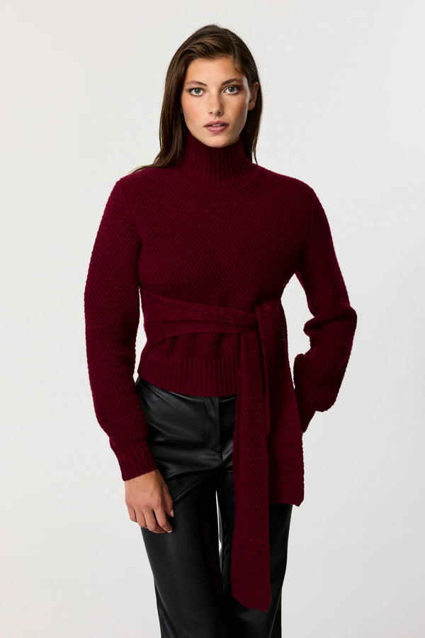 Toccin Aspen Long Sleeve Tie-Front Sweater | Burgundy