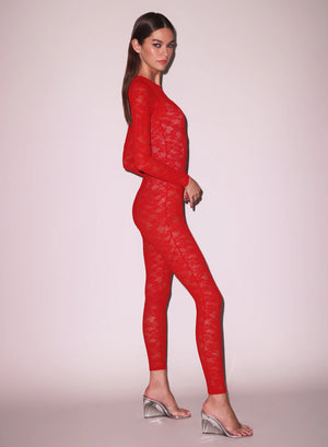 Fleur Du Mal Lace Catsuit | Ruby Red