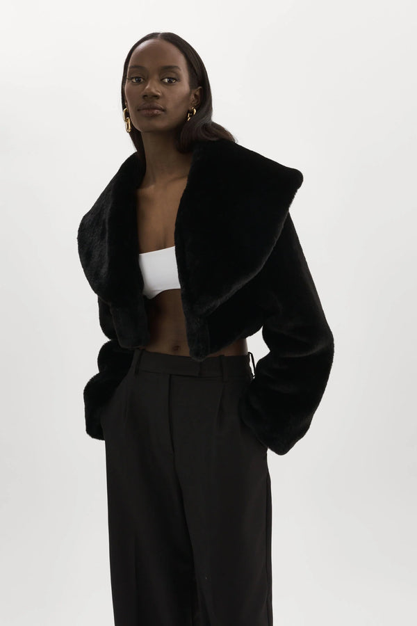 LaMarque Danika Faux Fur Crop Jacket | Black