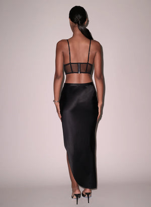 Fleur Du Mal Silk High Slit Skirt | Black