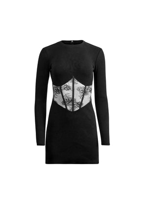 Fleur Du Mal Rib and Bouquet Lace Boned Dress