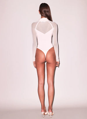 Fleur Du Mal Knit Mesh Collared Bodysuit | Ecru