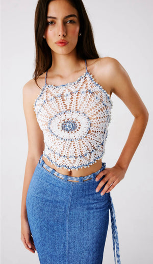 My Beachy Side Mans Hand-Crocheted Pearl Top