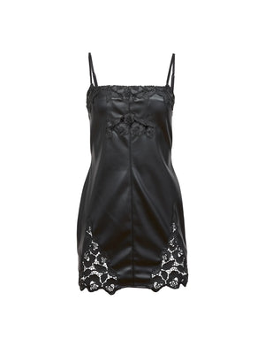 Fleur Du Mal Faux Leather Guipure Embroidery Mini Dress