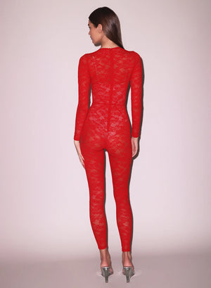 Fleur Du Mal Lace Catsuit | Ruby Red