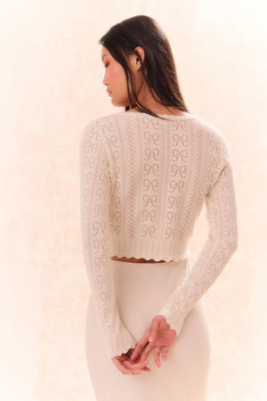 LoveShackFancy Petra Bow Pointelle Cardigan | Ivory