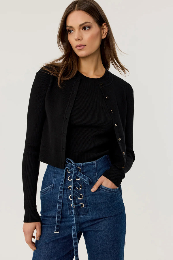 Toccin Zoe Slim Fit Cropped Button- Down Cardigan | Black