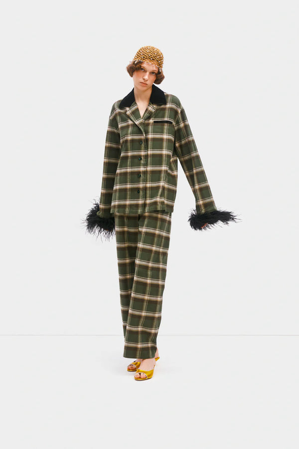 Sleeper Checked Cotton-Flannel Set with Detachable Feathers in Jade