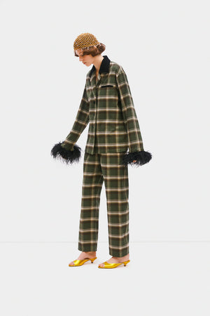 Sleeper Checked Cotton-Flannel Set with Detachable Feathers in Jade