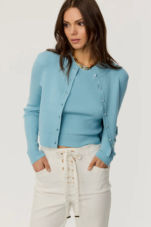 Toccin Zoe Slim Fit Cropped Button- Down Cardigan | Soft Blue