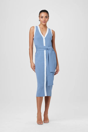 Toccin Victoria Tie Front Knit Dress  | Soft Blue