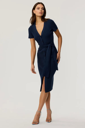 Toccin Agnes Tie Front Knit Dress  | Navy