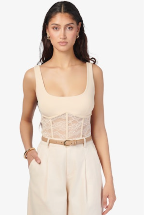 Cami NYC Kimber Lace Corset Bodysuit| Bone