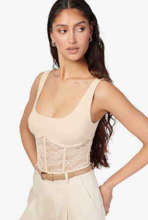 Cami NYC Kimber Lace Corset Bodysuit| Bone