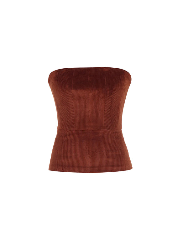 Theo Clotho Corduroy Strapless Bustier | Cinnamon